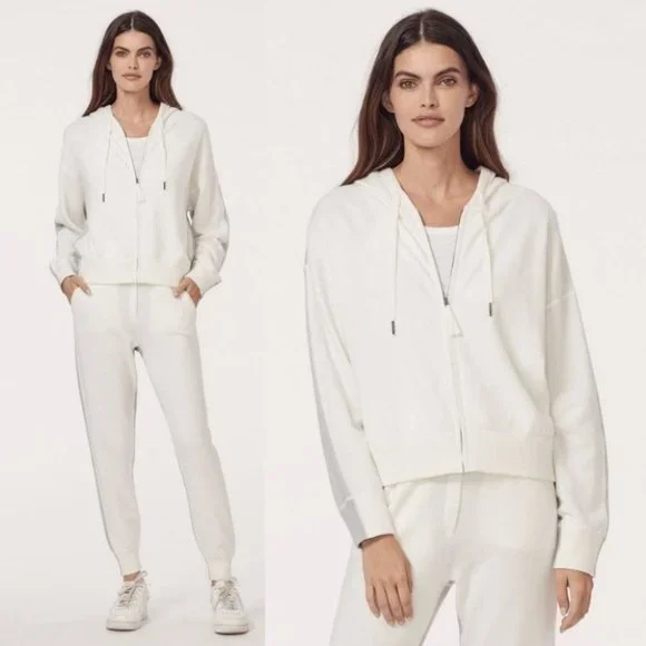 NWT! 360 CASHMERE Zipup colorblock Hoodie Tulah Sweater Ivory Size Small
